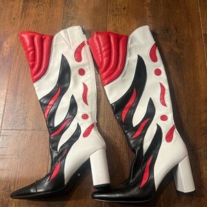 AKIRA Red and White Heeled Boots